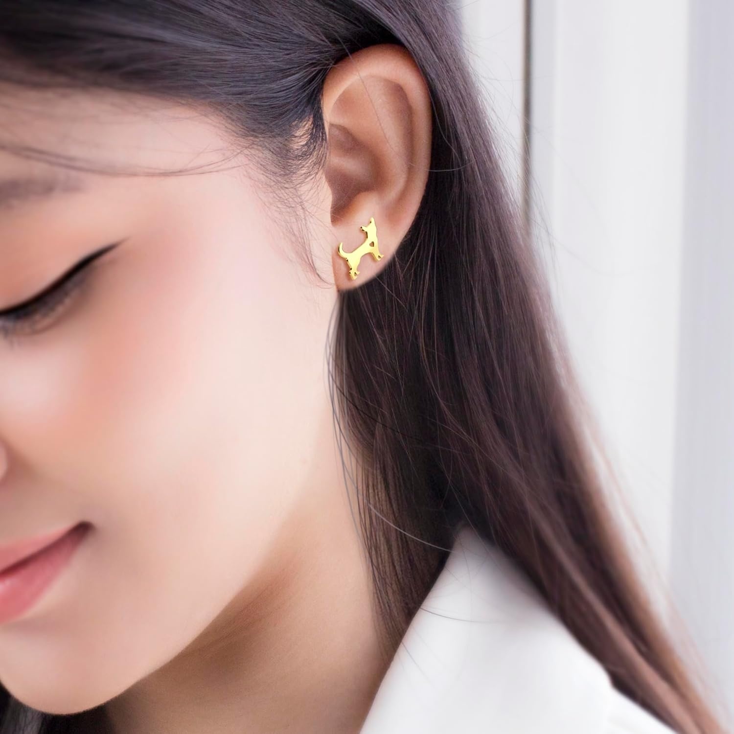 image:image555Jewelry Stainless Steel Small Tiny Puppy Dog Stud Earrings for WomenHypoallergenic Miniature Dog EarringStyle 2Gold