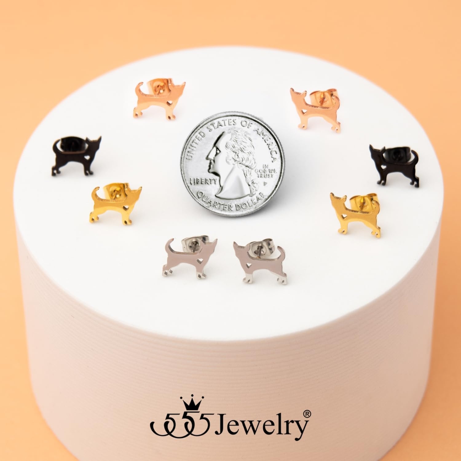 image:image555Jewelry Stainless Steel Small Tiny Puppy Dog Stud Earrings for WomenHypoallergenic Miniature Dog EarringStyle 2Rose Gold