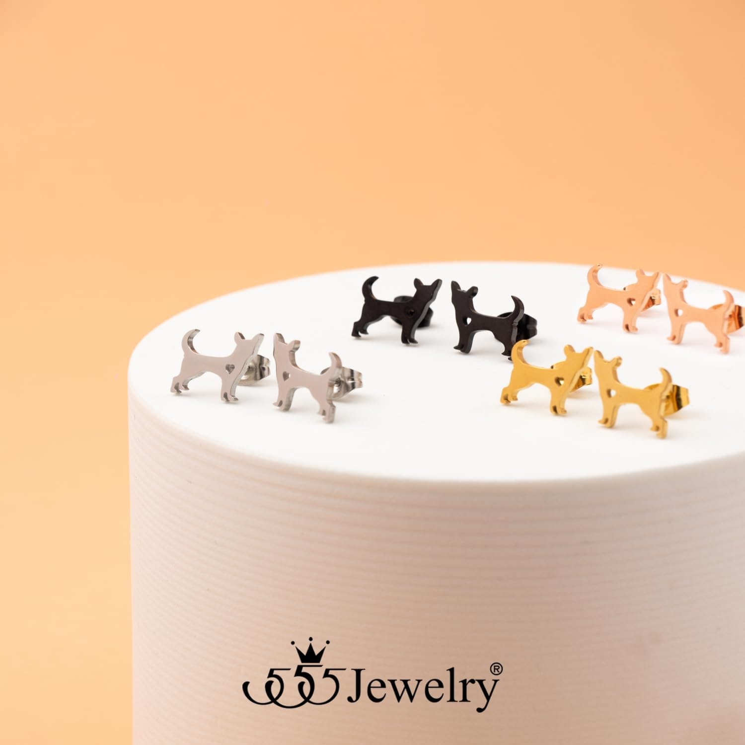 image:image555Jewelry Stainless Steel Small Tiny Puppy Dog Stud Earrings for WomenHypoallergenic Miniature Dog EarringStyle 2Rose Gold