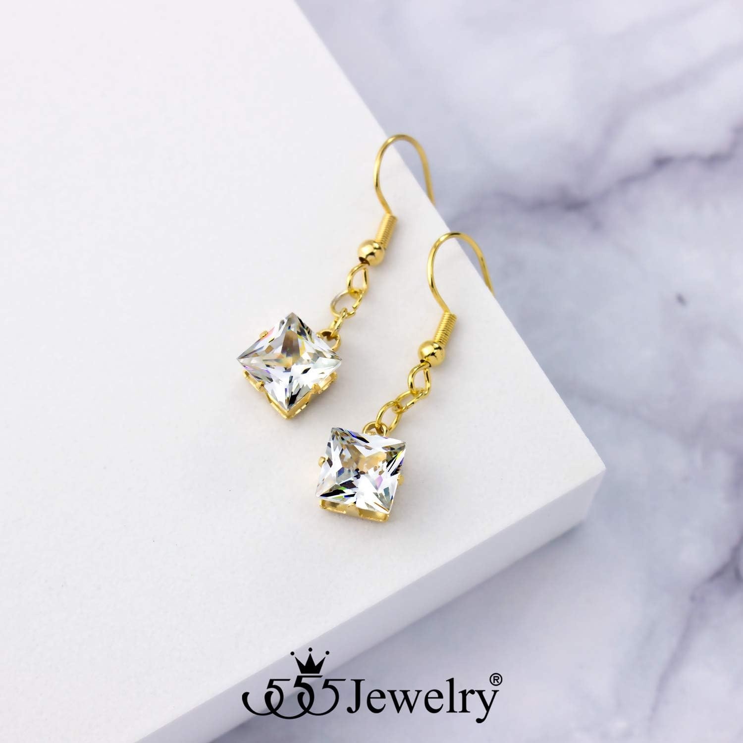 image:image555Jewelry Stainless Steel Sparkly Square CZ Dangle Drop Earrings for WomenGold