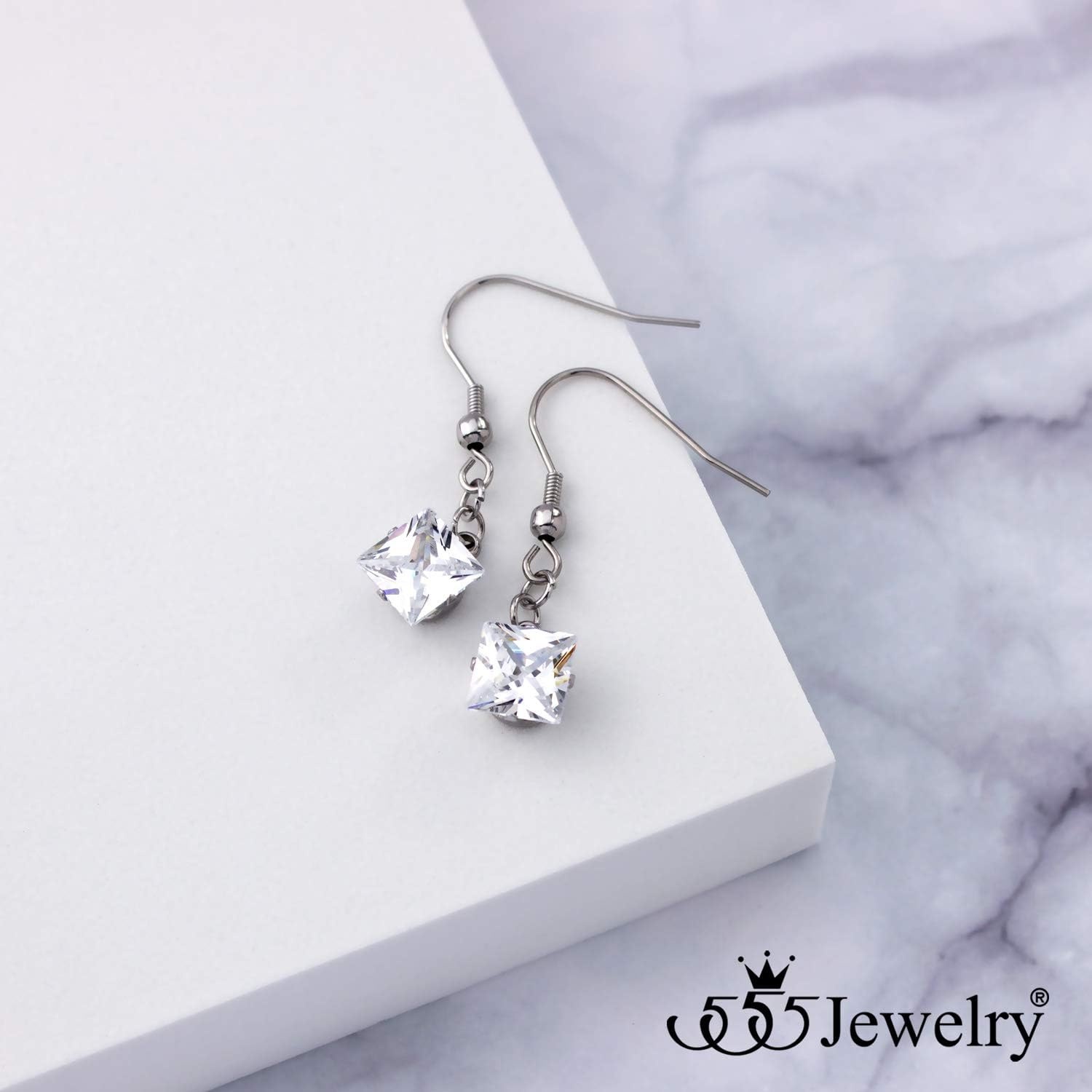 image:image555Jewelry Stainless Steel Sparkly Square CZ Dangle Drop Earrings for WomenSilver