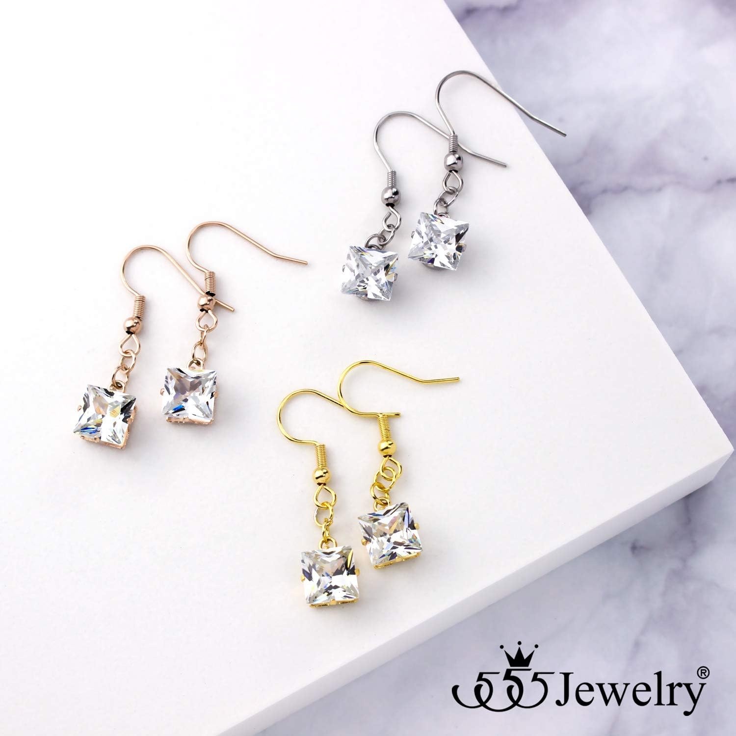 image:image555Jewelry Stainless Steel Sparkly Square CZ Dangle Drop Earrings for WomenSilver