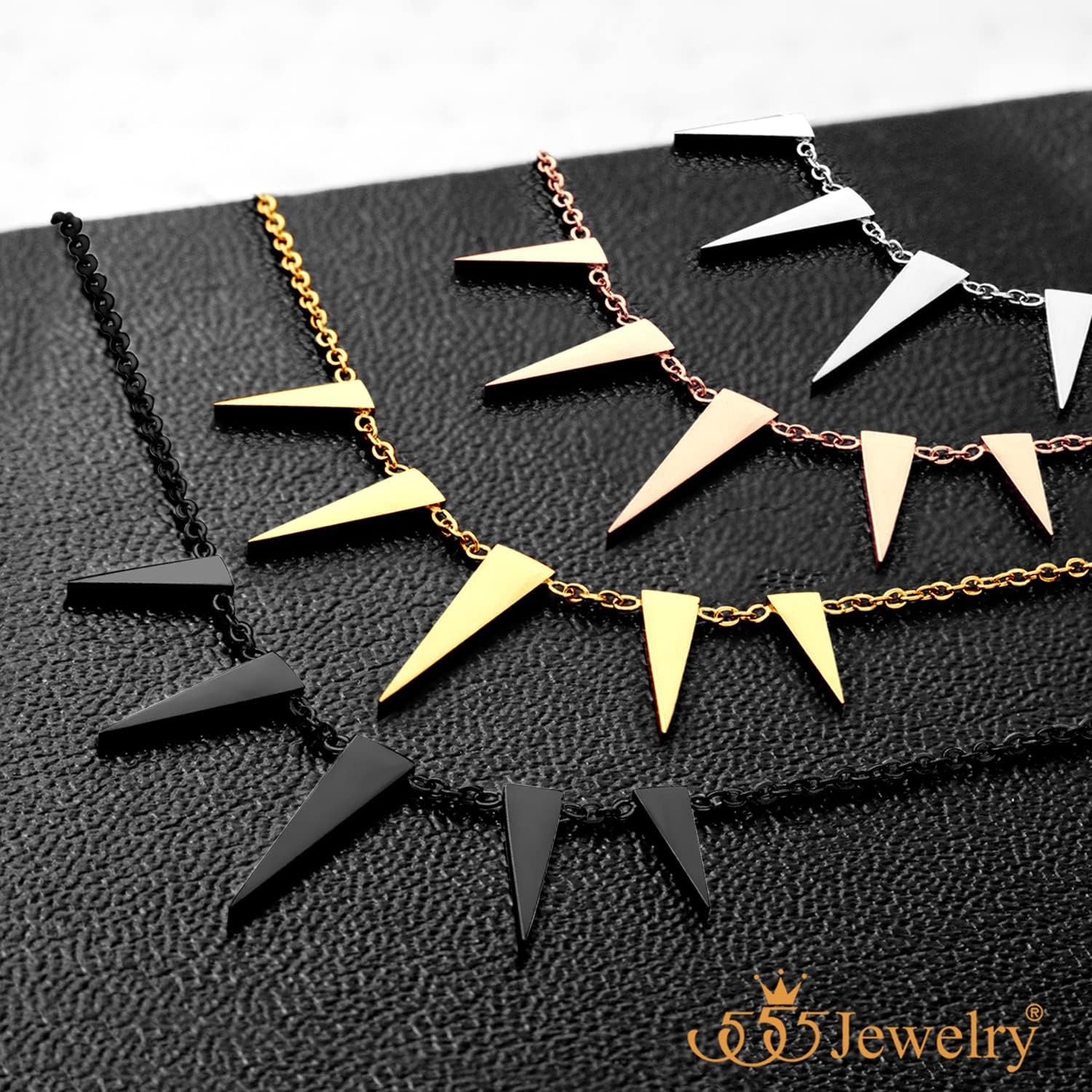 image:image555Jewelry Womens Figaro Chain Stainless Steel Spiky Triangle Pendant NecklaceBlack