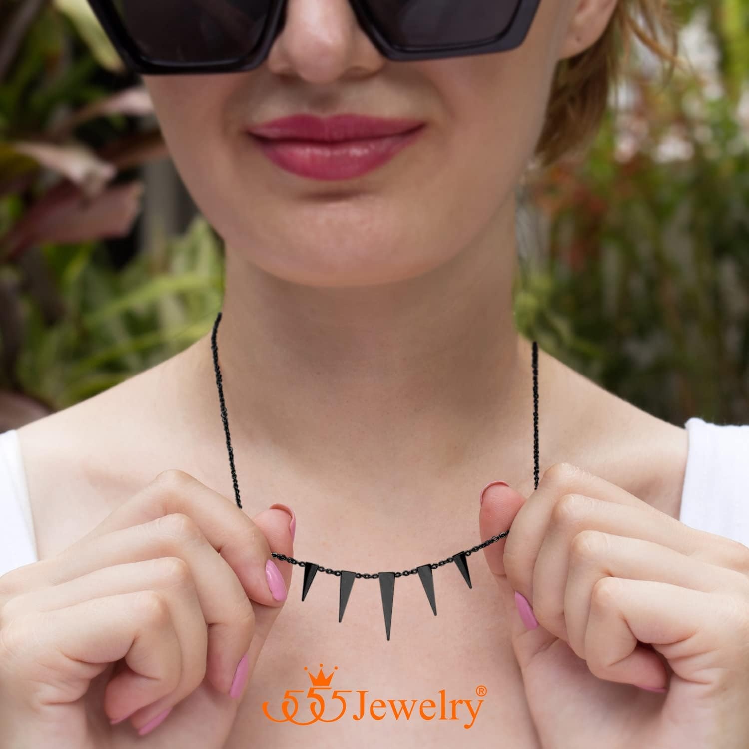 image:image555Jewelry Womens Figaro Chain Stainless Steel Spiky Triangle Pendant NecklaceBlack