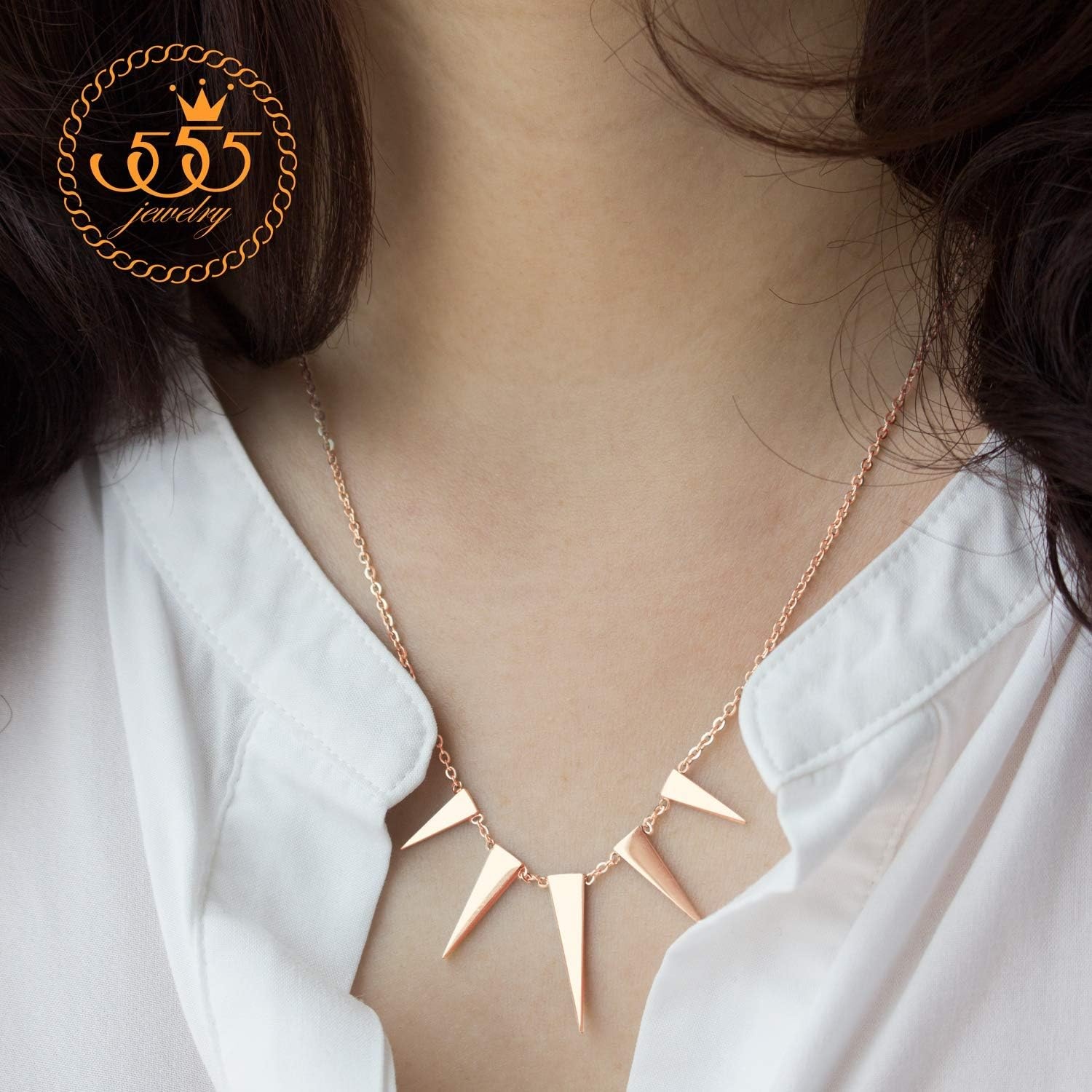image:image555Jewelry Womens Figaro Chain Stainless Steel Spiky Triangle Pendant NecklacePink Rose Gold