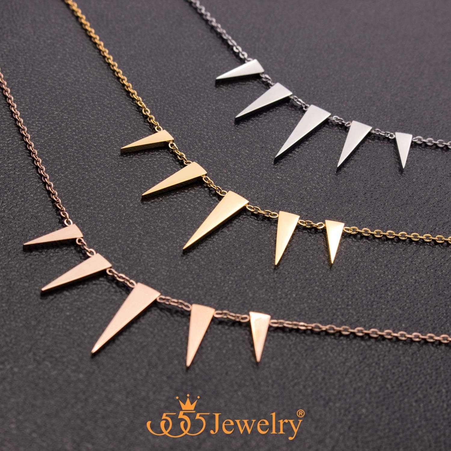 image:image555Jewelry Womens Figaro Chain Stainless Steel Spiky Triangle Pendant NecklacePink Rose Gold