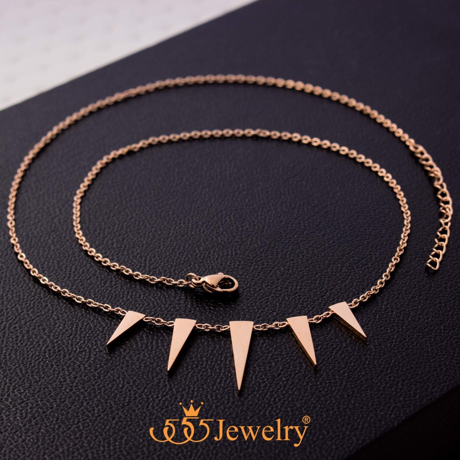 image:image555Jewelry Womens Figaro Chain Stainless Steel Spiky Triangle Pendant NecklacePink Rose Gold