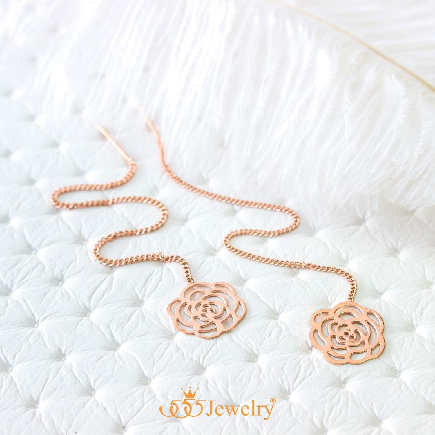 image:image555Jewelry Womens Long Dangle Drop Dainty Flower Threader String EarringsPink Rose Gold