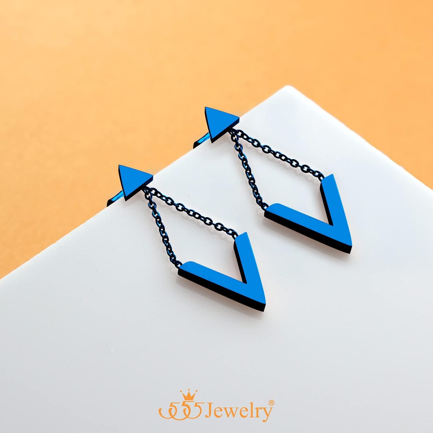 image:image555Jewelry Womens Stainless Steel Edgy V Shape Triangle Chain Drop Stud EarringsBlue
