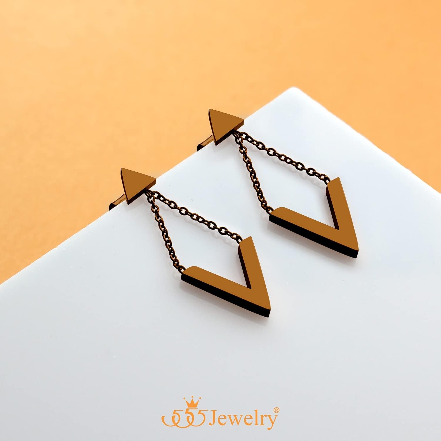 image:image555Jewelry Womens Stainless Steel Edgy V Shape Triangle Chain Drop Stud EarringsCoffee