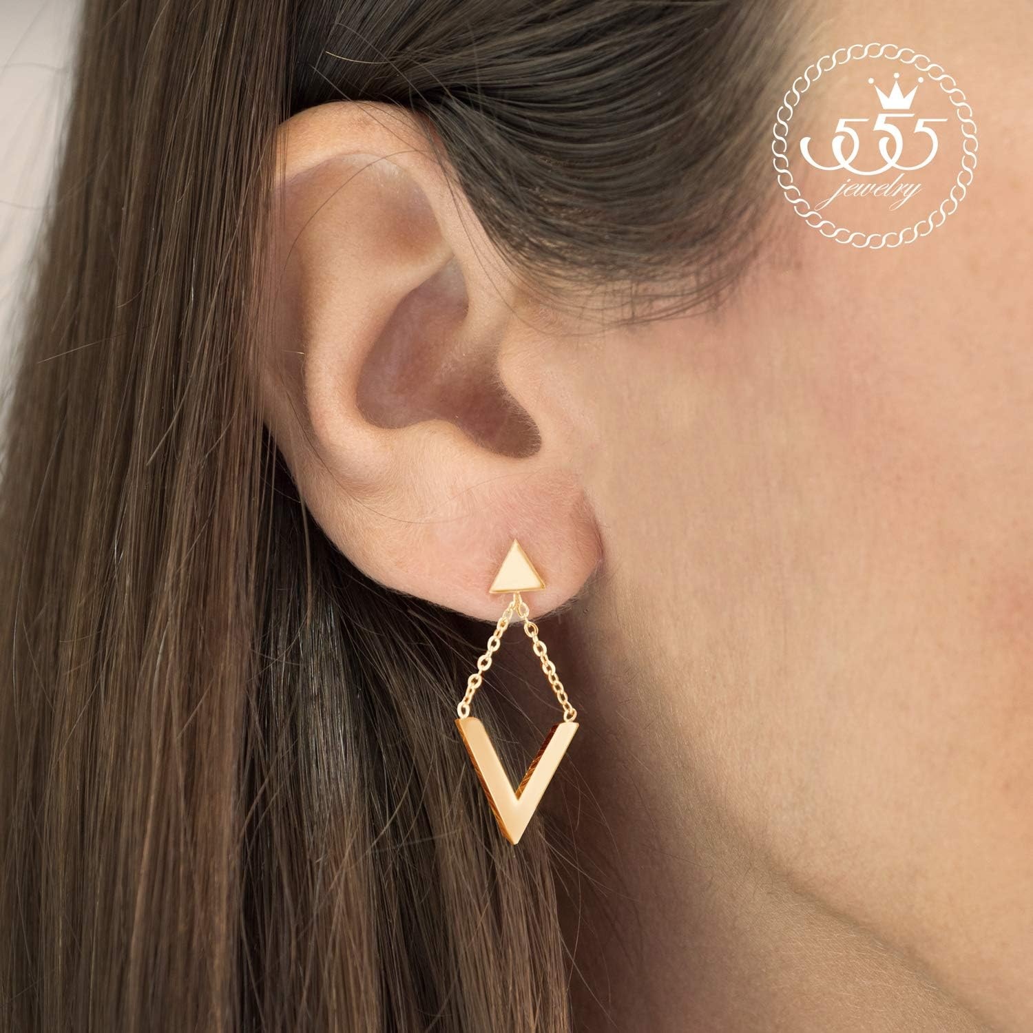 image:image555Jewelry Womens Stainless Steel Edgy V Shape Triangle Chain Drop Stud EarringsPink Rose Gold