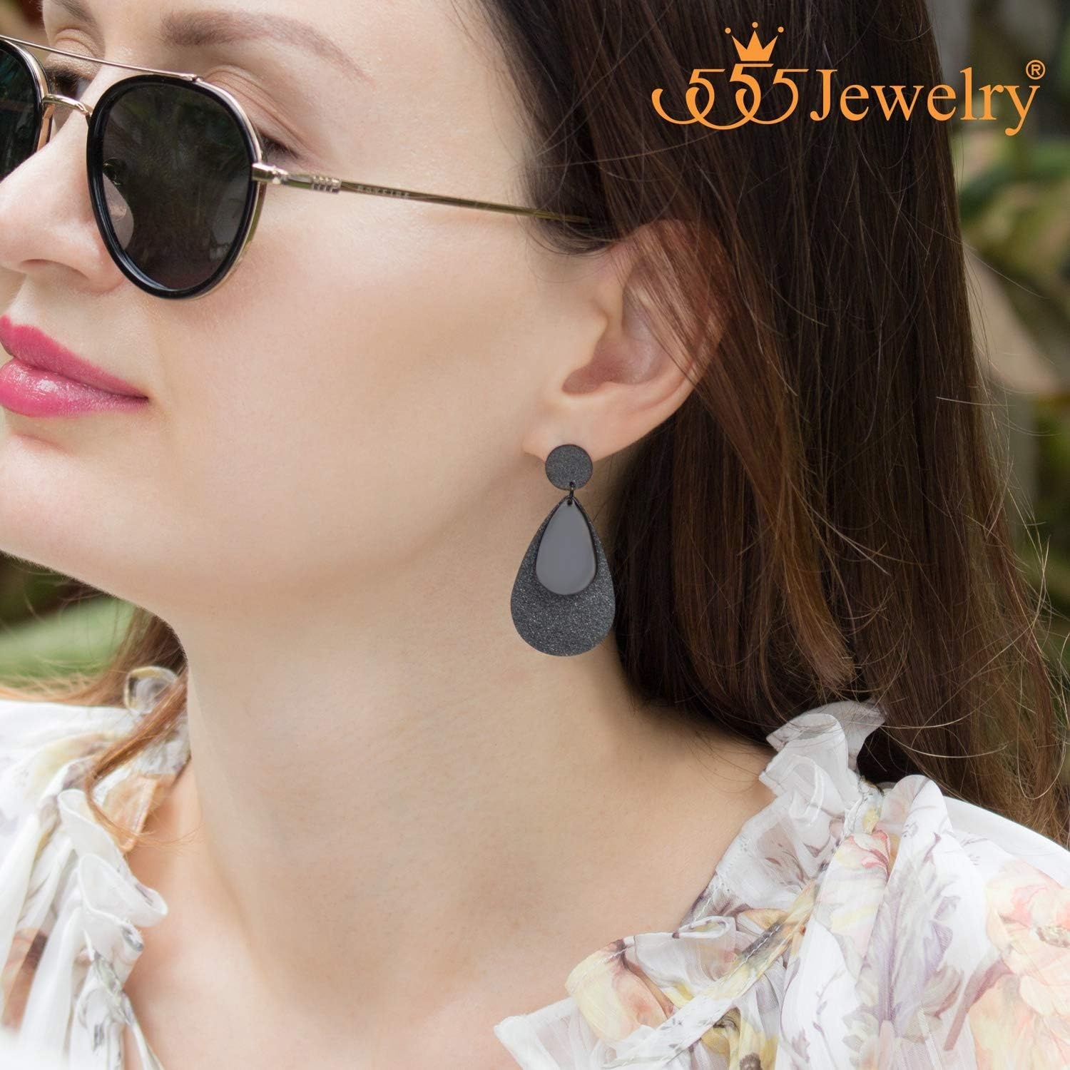 image:image555Jewelry Womens Stainless Steel Teardrop Dangle Hanging Hypoallergenic EarringsBlack