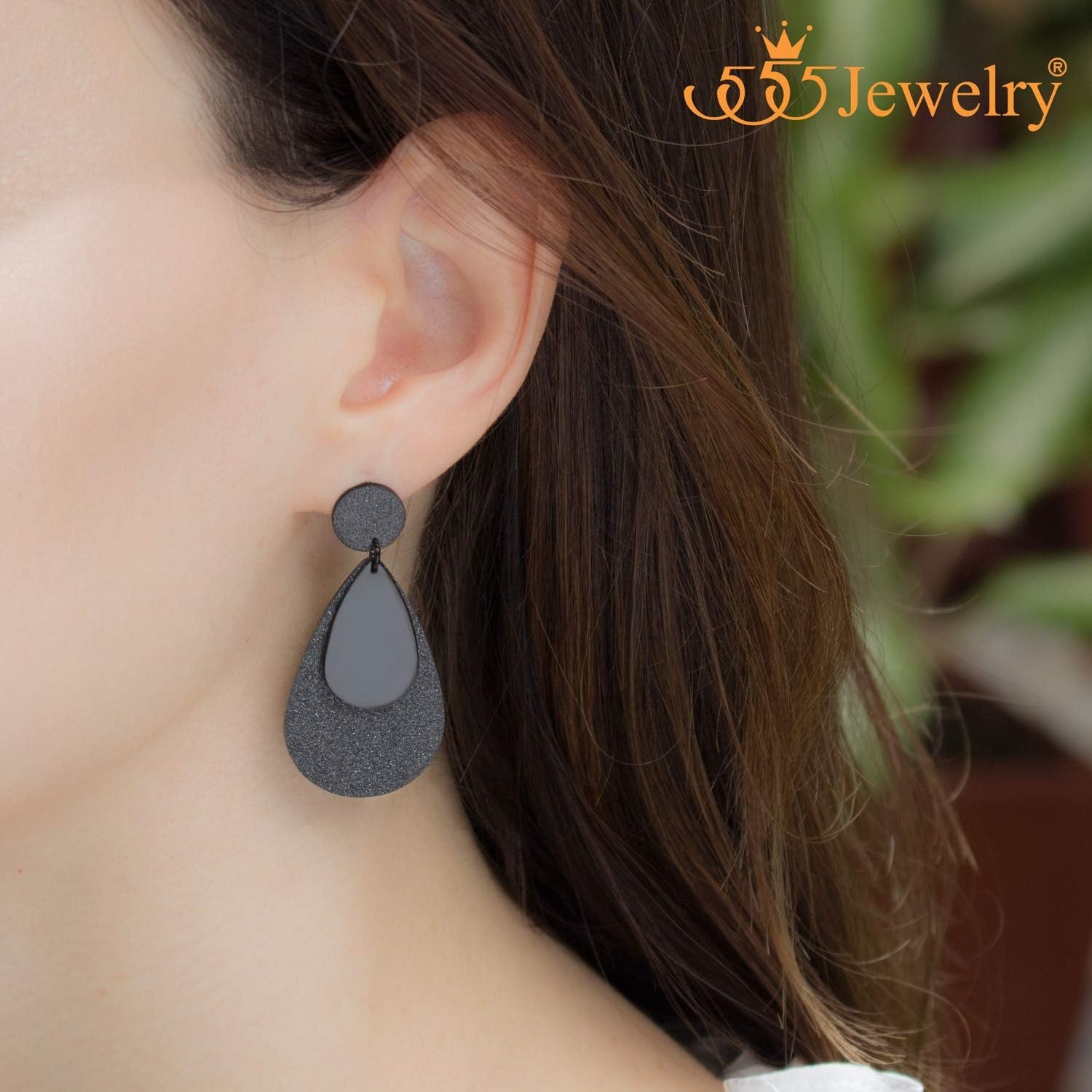 image:image555Jewelry Womens Stainless Steel Teardrop Dangle Hanging Hypoallergenic EarringsBlack
