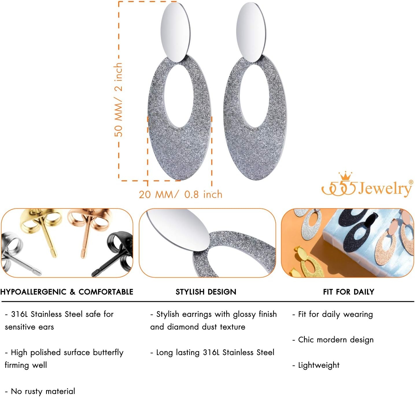 image:image555Jewelry Womens Stainless Steel Teardrop Dangle Hanging Hypoallergenic EarringsSilver Style 2