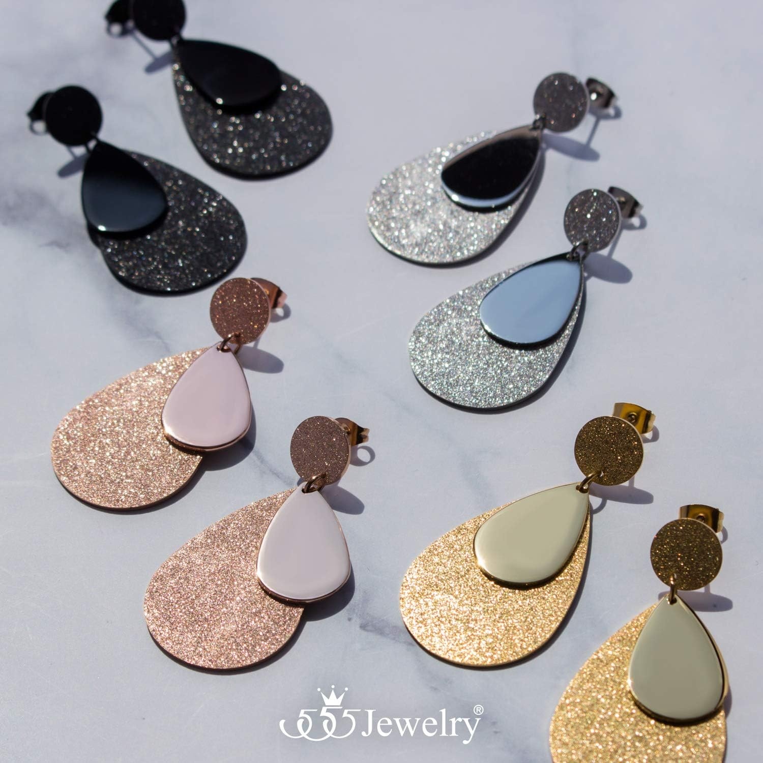 image:image555Jewelry Womens Stainless Steel Teardrop Dangle Hanging Hypoallergenic EarringsSilver