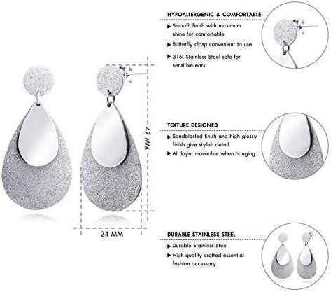 image:image555Jewelry Womens Stainless Steel Teardrop Dangle Hanging Hypoallergenic EarringsSilver