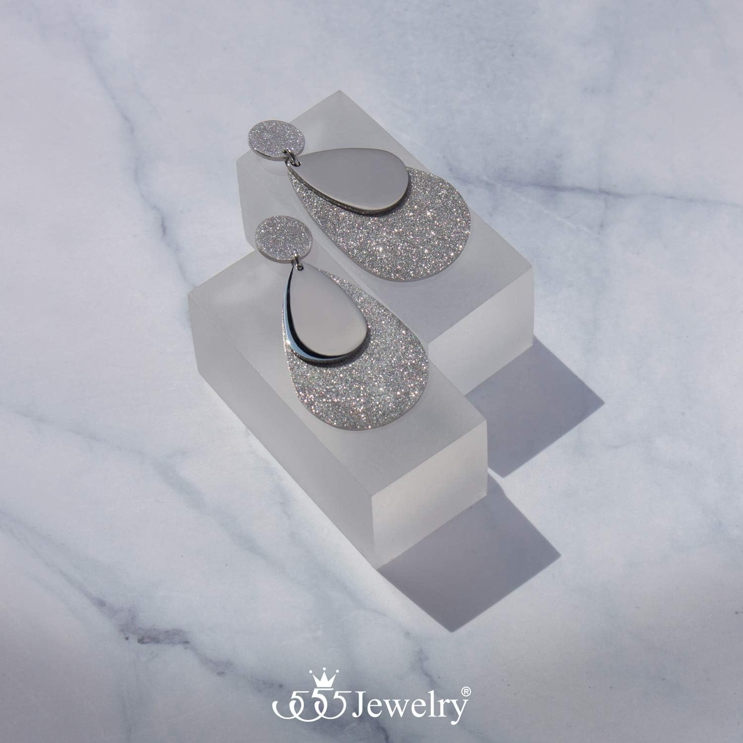 image:image555Jewelry Womens Stainless Steel Teardrop Dangle Hanging Hypoallergenic EarringsSilver