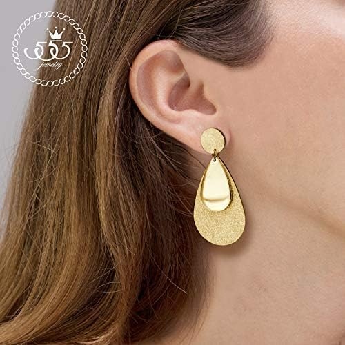 image:image555Jewelry Womens Stainless Steel Teardrop Dangle Hanging Hypoallergenic EarringsYellow Gold