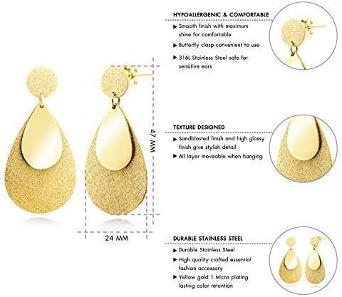 image:image555Jewelry Womens Stainless Steel Teardrop Dangle Hanging Hypoallergenic EarringsYellow Gold