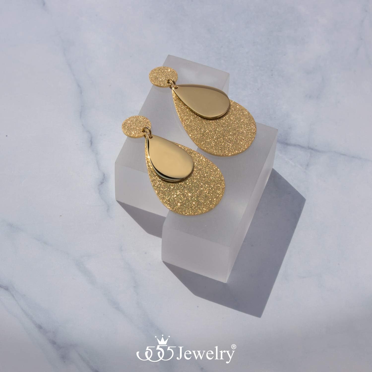 image:image555Jewelry Womens Stainless Steel Teardrop Dangle Hanging Hypoallergenic EarringsYellow Gold