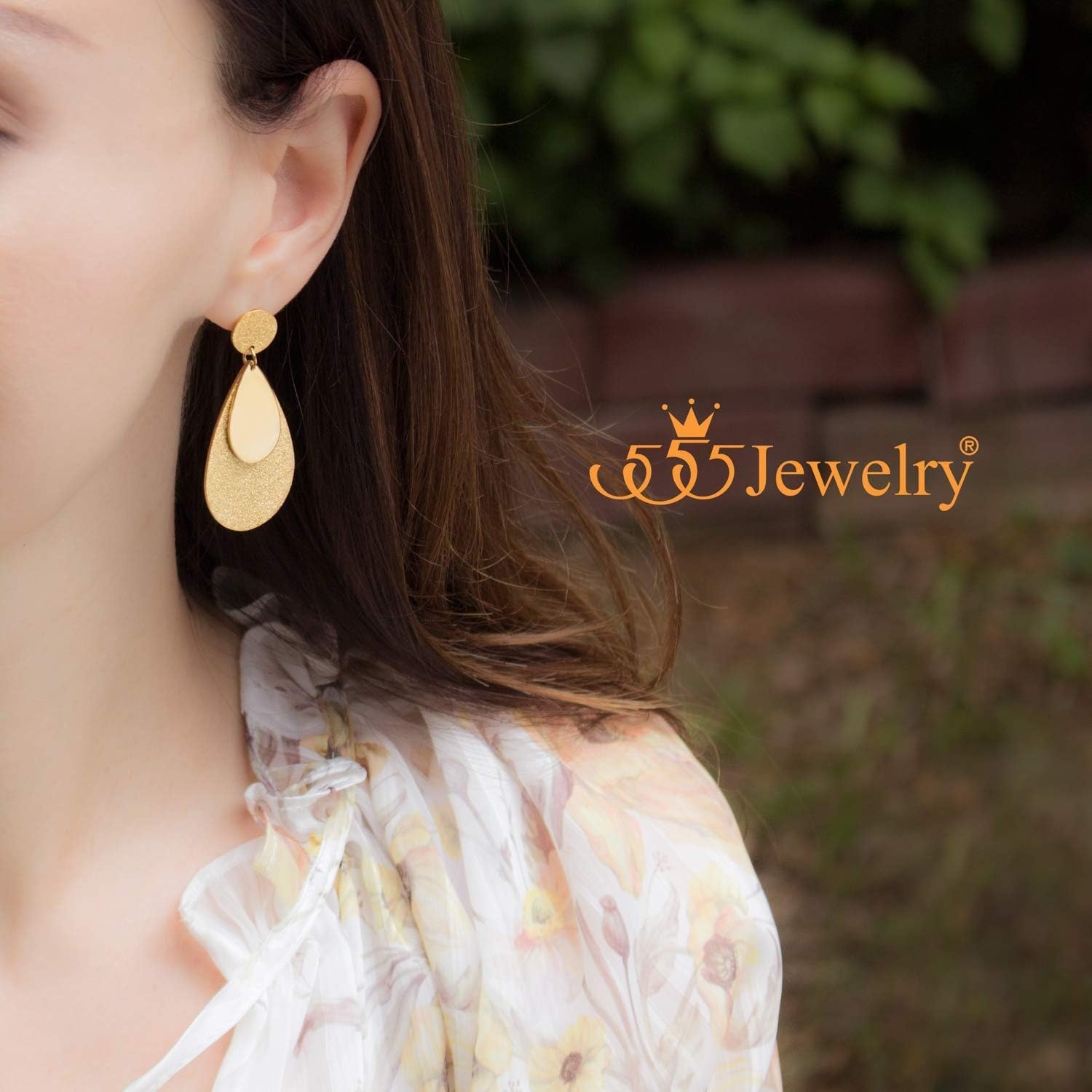 image:image555Jewelry Womens Stainless Steel Teardrop Dangle Hanging Hypoallergenic EarringsYellow Gold