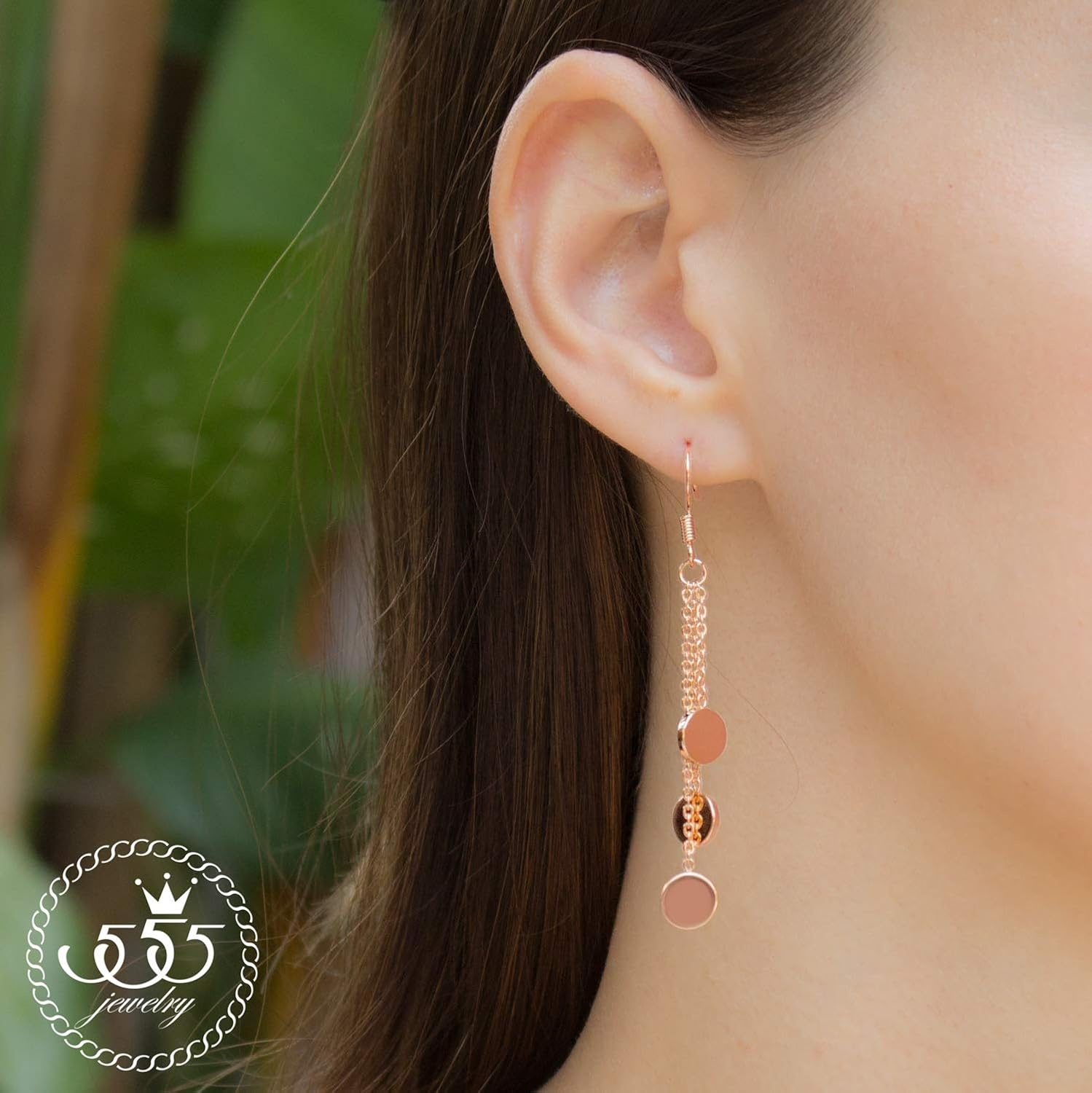 image:image555Jewelry Womens Triple Round Stainless Steel Hanging Dangling Hook EarringsPink Rose Gold