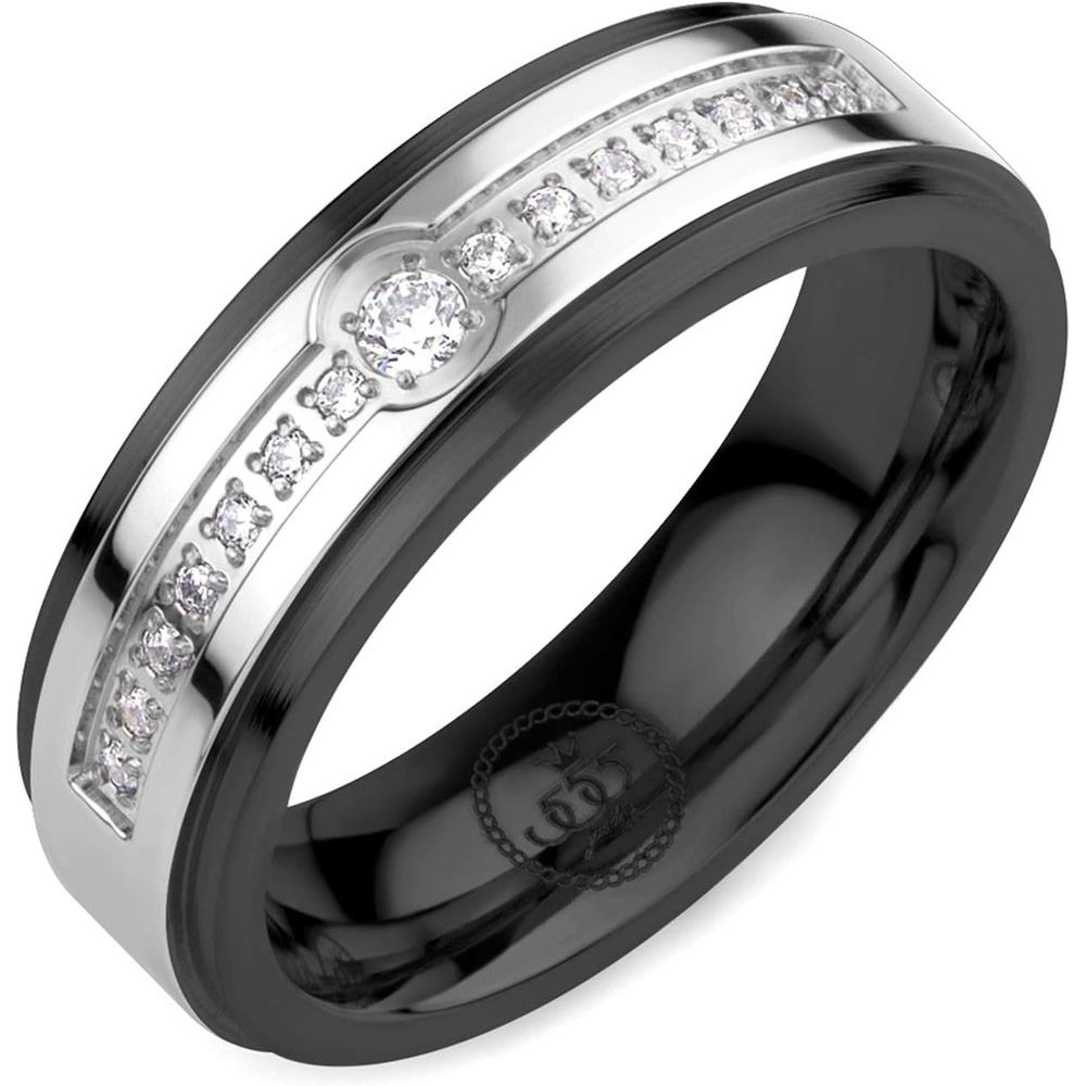 image:image555Jewelry 6mm Stainless Steel Sparkly Cubic Zirconia Wedding Band Ring for Women amp MenSilver Black
