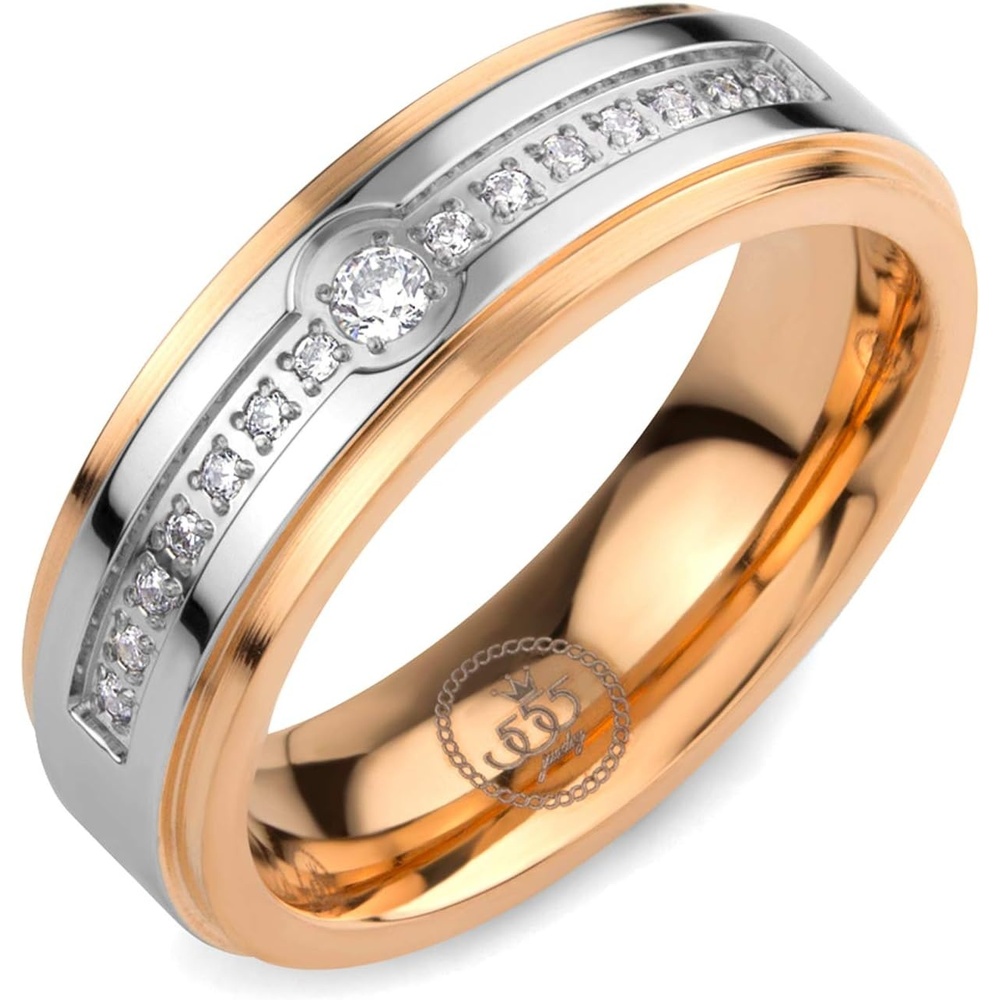 image:image555Jewelry 6mm Stainless Steel Sparkly Cubic Zirconia Wedding Band Ring for Women amp MenSilver Rose Gold