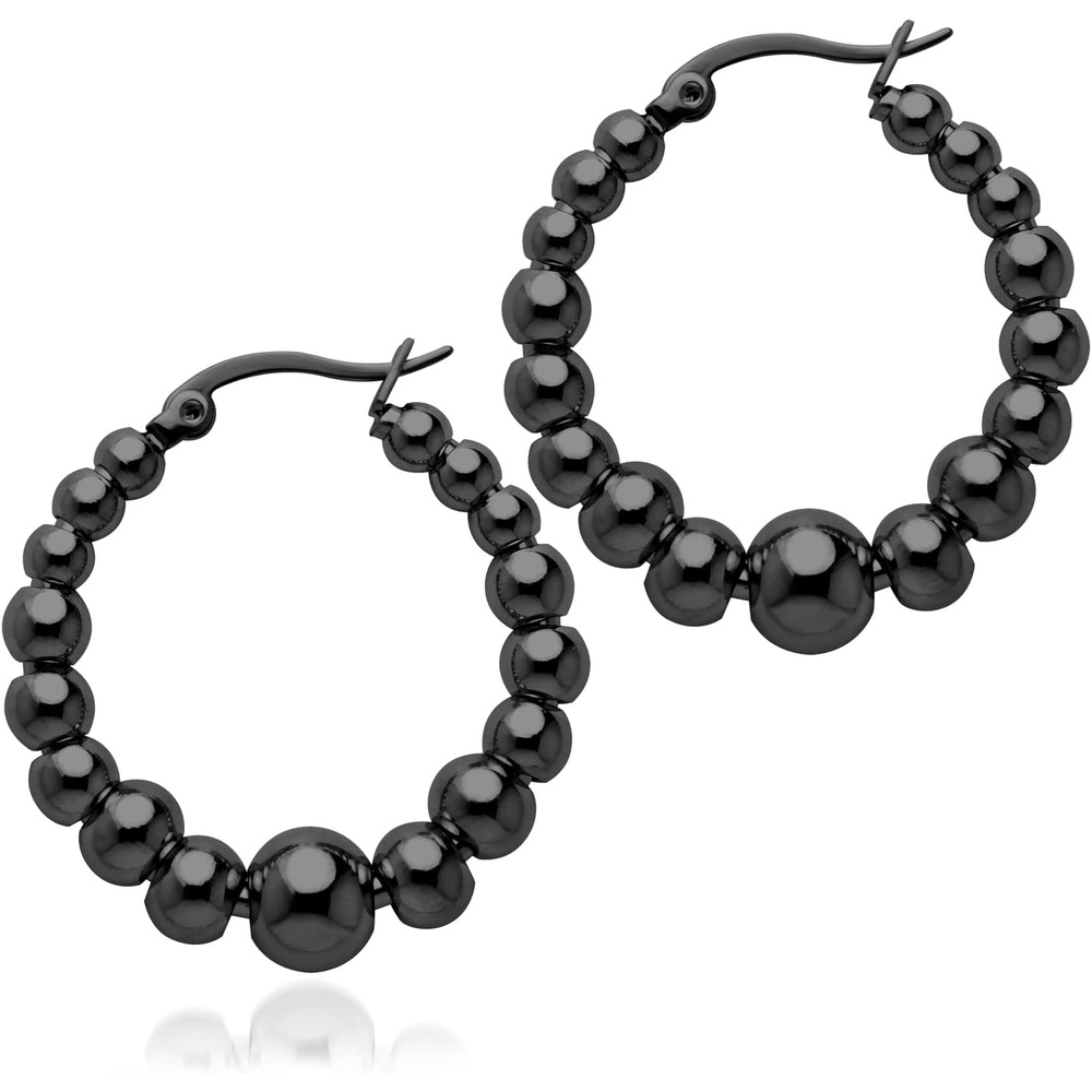 image:image555Jewelry Hypoallergenic Large Stainless Steel Beaded Hoop Earrings for WomenBlack