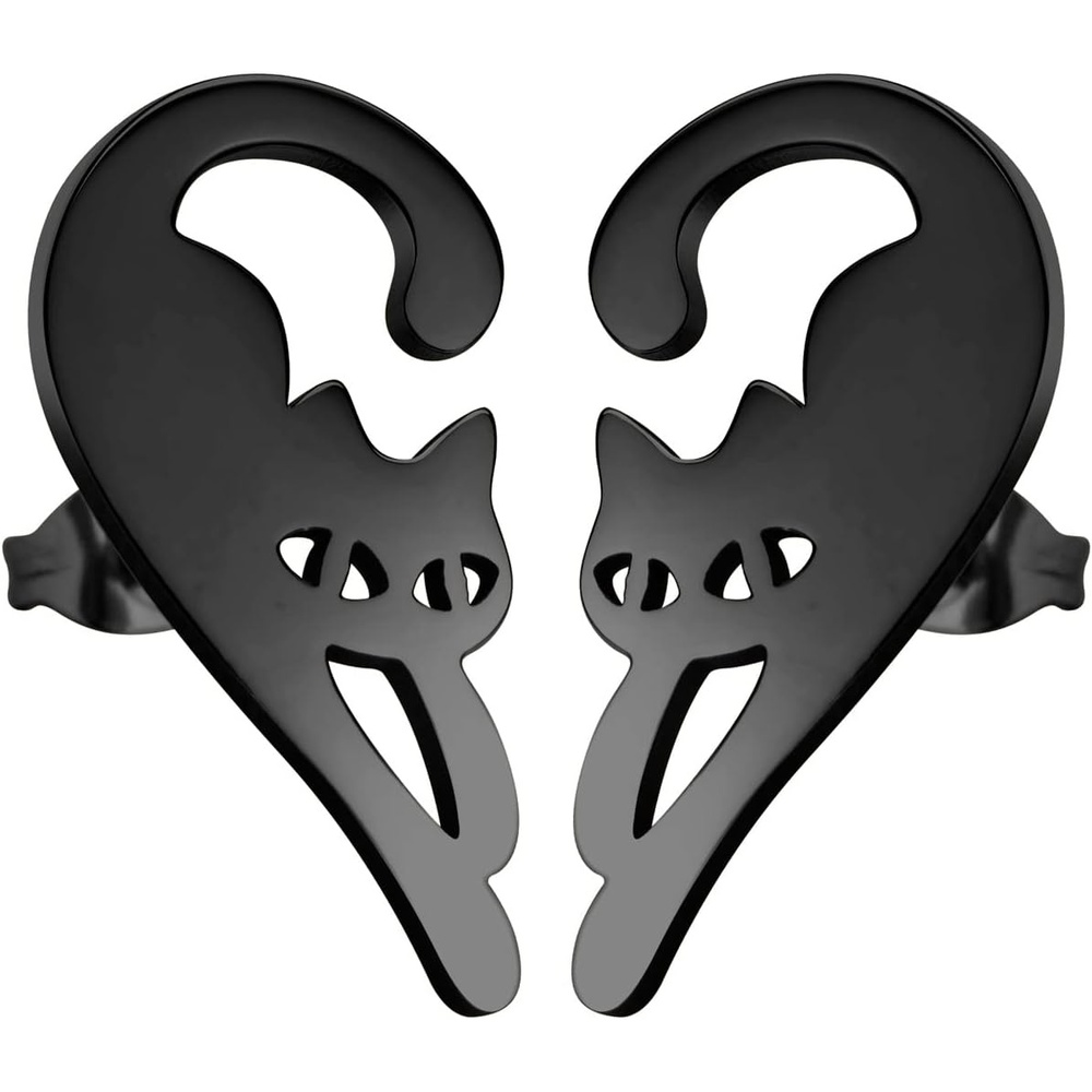 image:image555Jewelry Stainless Steel Cute Hanging Cat Earrings Dangling Drop Cat Jewelry for WomenBlack Style 2