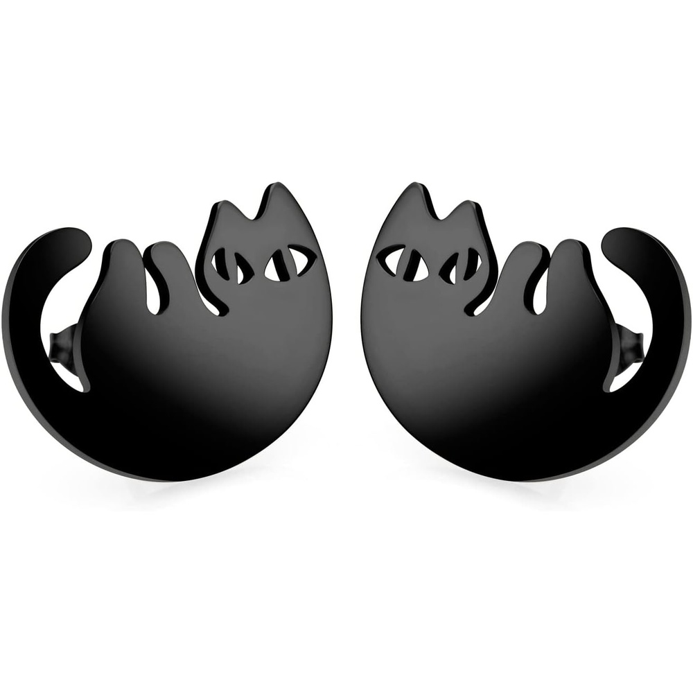 image:image555Jewelry Stainless Steel Cute Hanging Cat Earrings Dangling Drop Cat Jewelry for WomenBlack Style 3