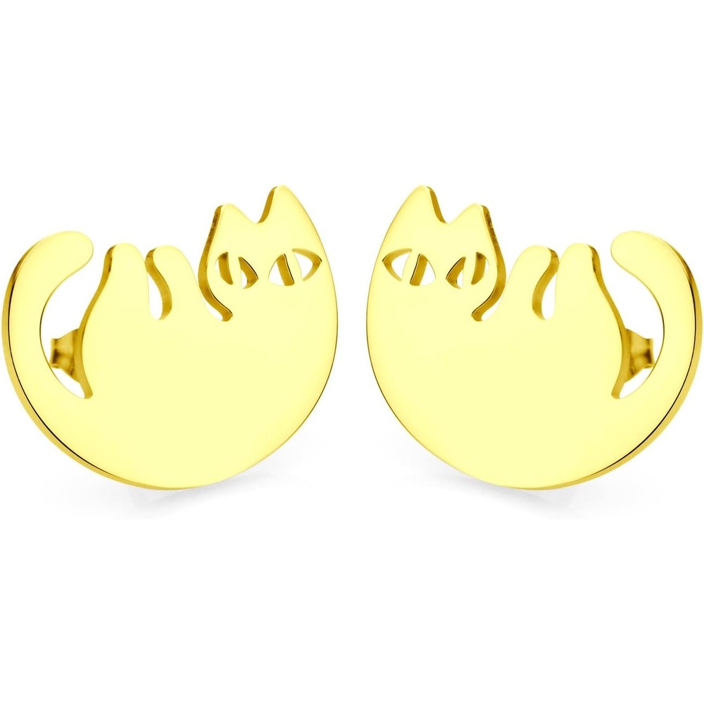 image:image555Jewelry Stainless Steel Cute Hanging Cat Earrings Dangling Drop Cat Jewelry for WomenGold Style 3