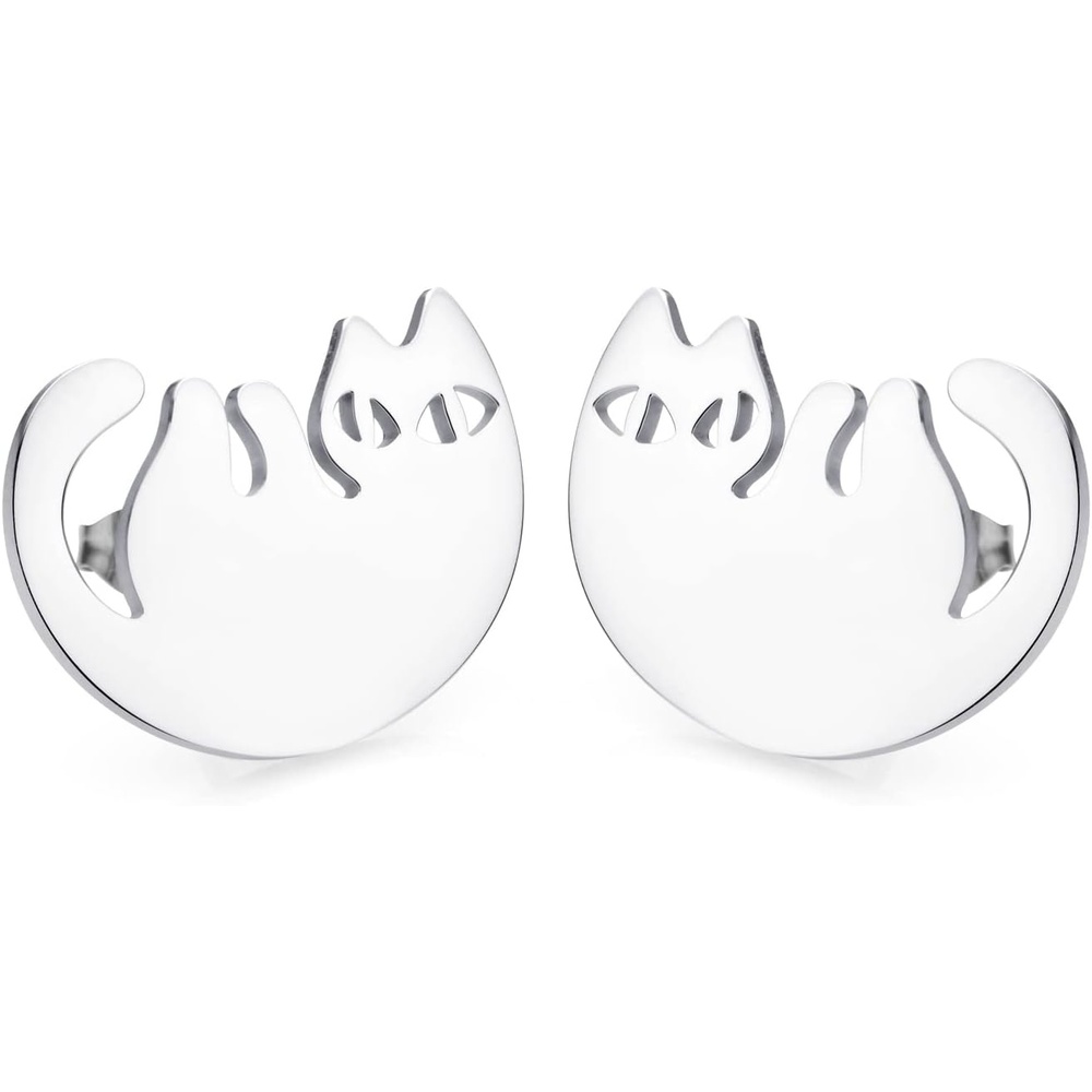 image:image555Jewelry Stainless Steel Cute Hanging Cat Earrings Dangling Drop Cat Jewelry for WomenSilver Style 3