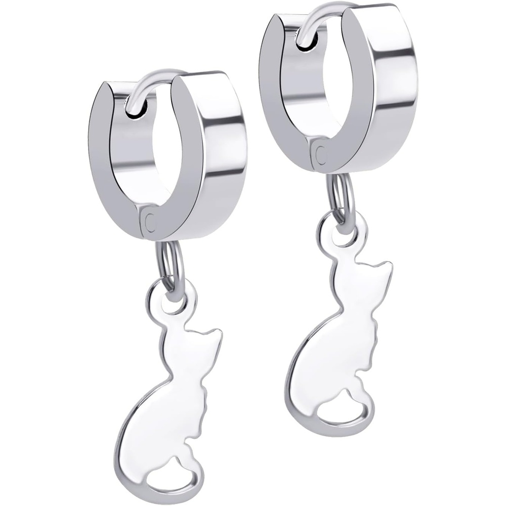 image:image555Jewelry Stainless Steel Cute Hanging Cat Earrings Dangling Drop Cat Jewelry for WomenSilver Style 4