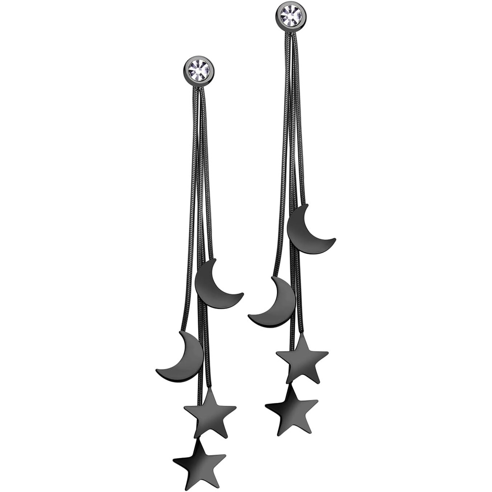 image:image555Jewelry Stainless Steel Dangle Drop Long Celestial Moon amp Star Earrings for WomenBlack