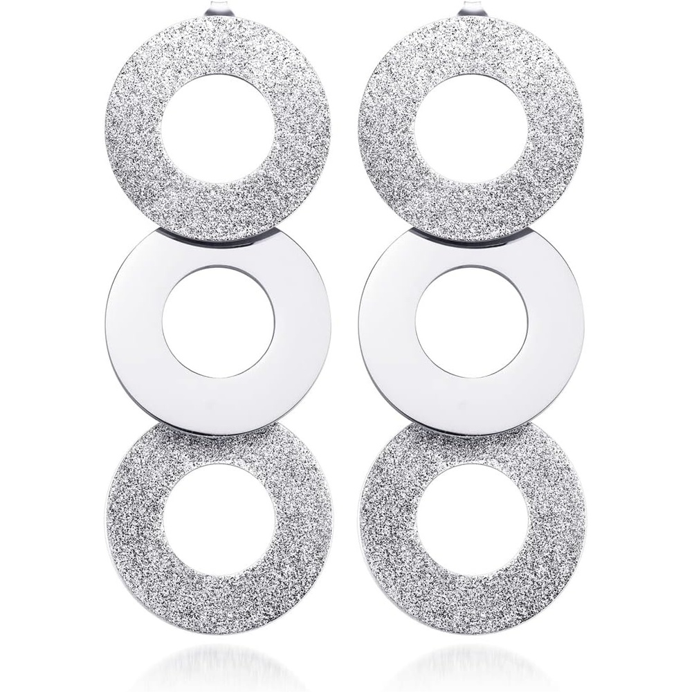 image:image555Jewelry Stainless Steel Dangle Round Hollow Disc Statement Earrings for WomenSilver