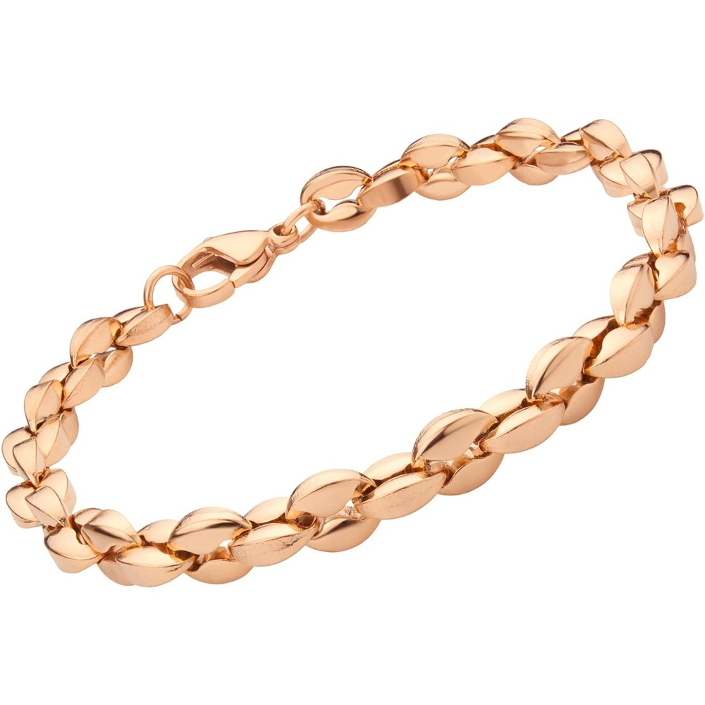 image:image555Jewelry Stainless Steel Hollow Coffee Bean Unisex Link Chain Bangle BraceletRose Gold