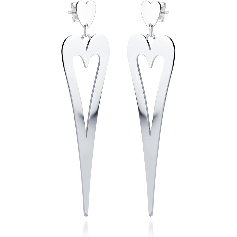 image:image555Jewelry Stainless Steel Long Stretched Dangle Heart Earrings for Women amp LadiesSilver