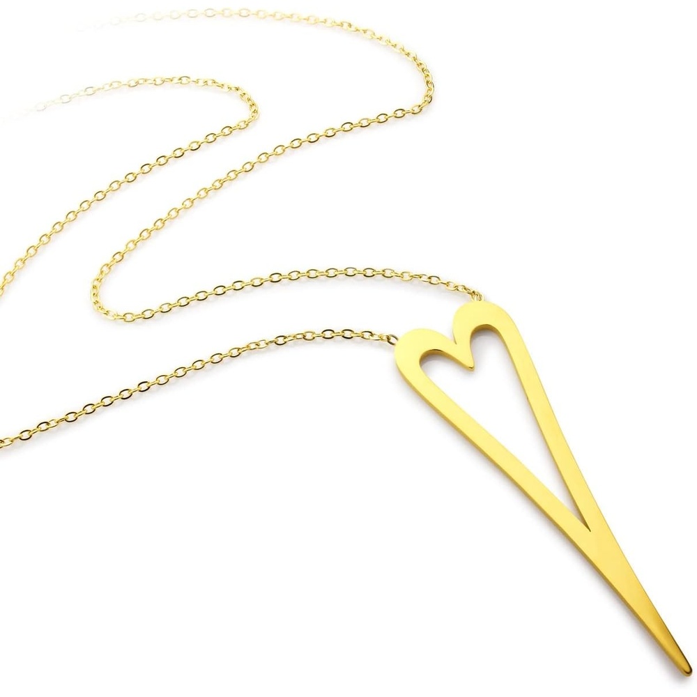 image:image555Jewelry Stainless Steel Long Stretched Heart Necklace for Women Heart Shaped Hypoallergenic PendantGold