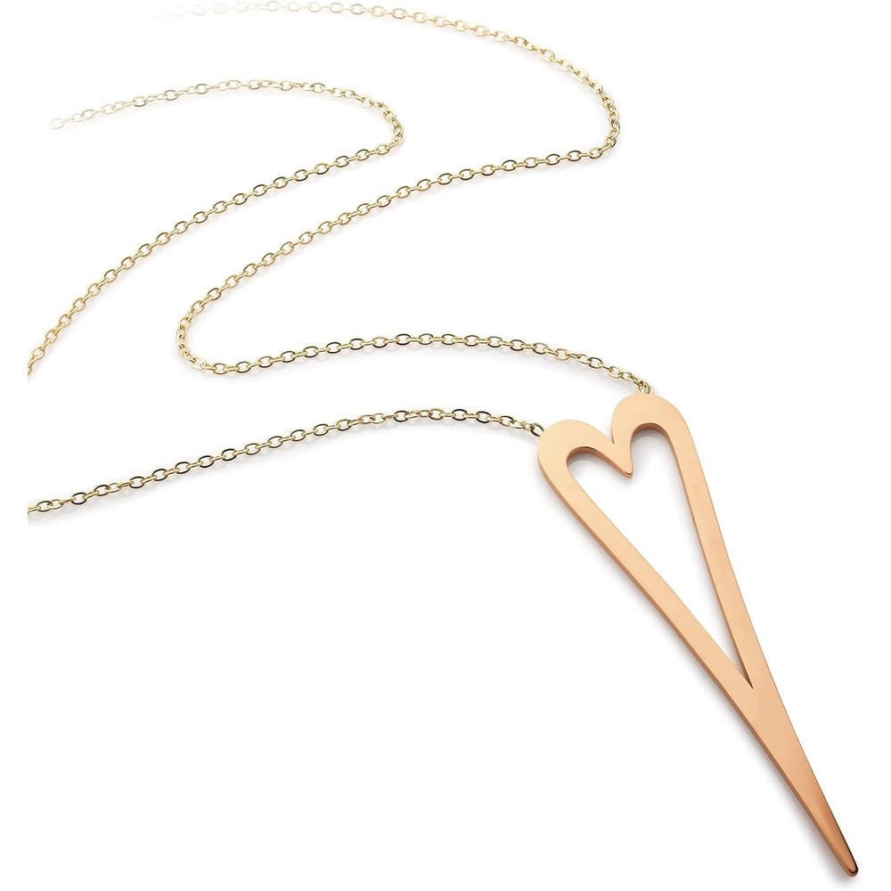 image:image555Jewelry Stainless Steel Long Stretched Heart Necklace for Women Heart Shaped Hypoallergenic PendantRose Gold