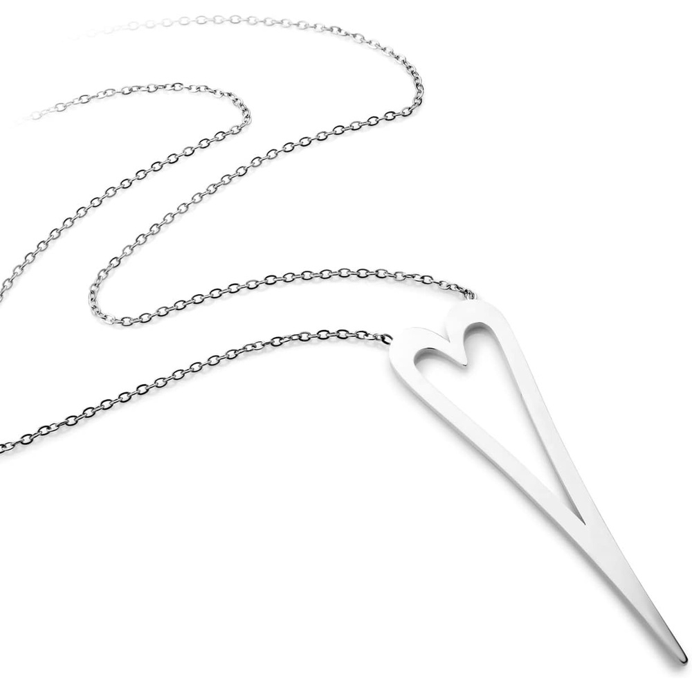 image:image555Jewelry Stainless Steel Long Stretched Heart Necklace for Women Heart Shaped Hypoallergenic PendantSilver
