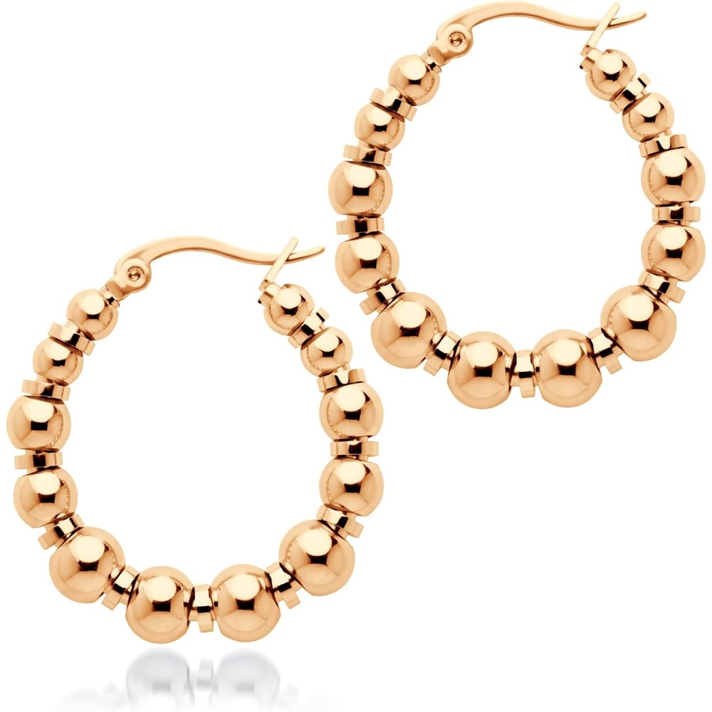 image:image555Jewelry Stainless Steel Medium Beaded Hoop Earrings for Women amp LadiesRose Gold