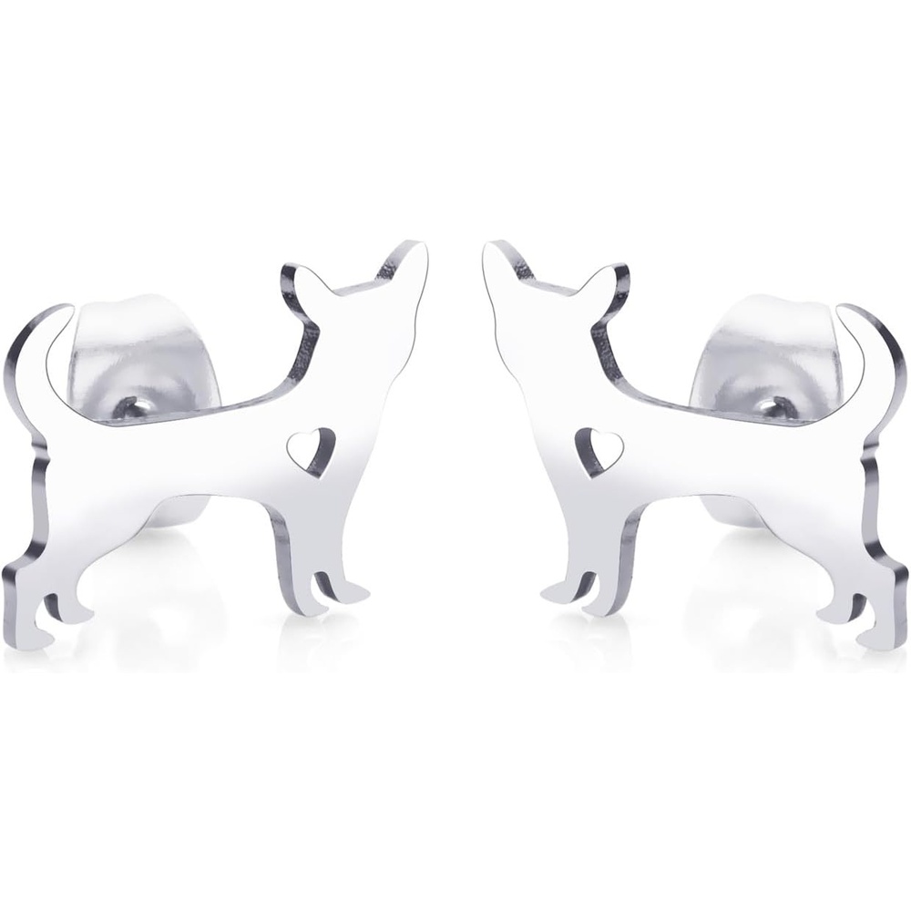 image:image555Jewelry Stainless Steel Small Tiny Puppy Dog Stud Earrings for WomenHypoallergenic Miniature Dog EarringStyle 2Silver