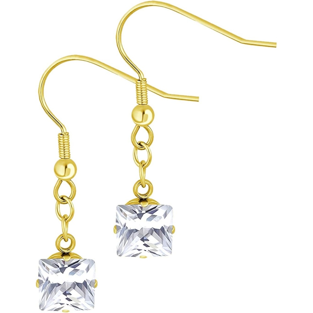 image:image555Jewelry Stainless Steel Sparkly Square CZ Dangle Drop Earrings for WomenGold