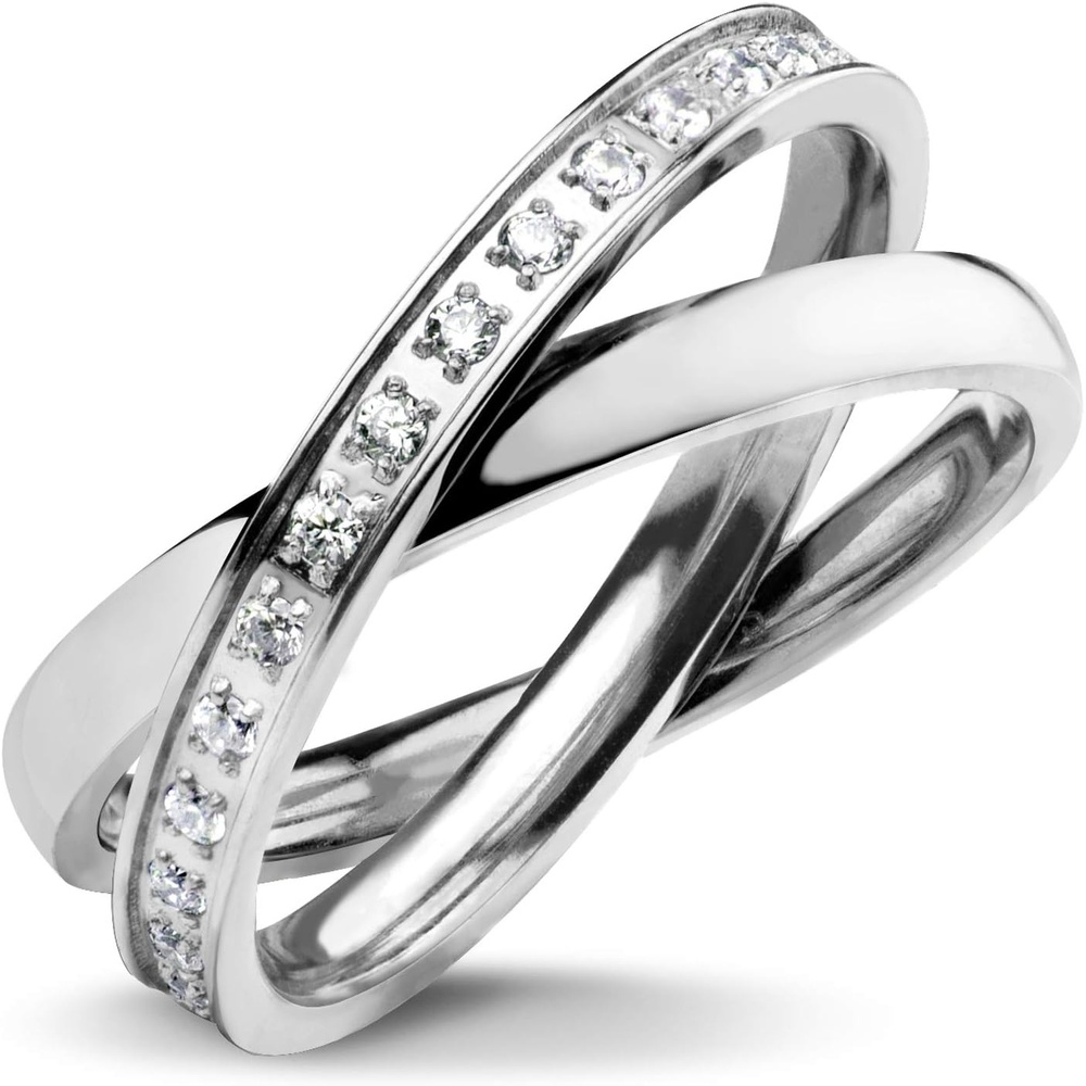 image:image555Jewelry Womens Double Interlocking High Polish CZ Stainless Steel Band RingsSilver
