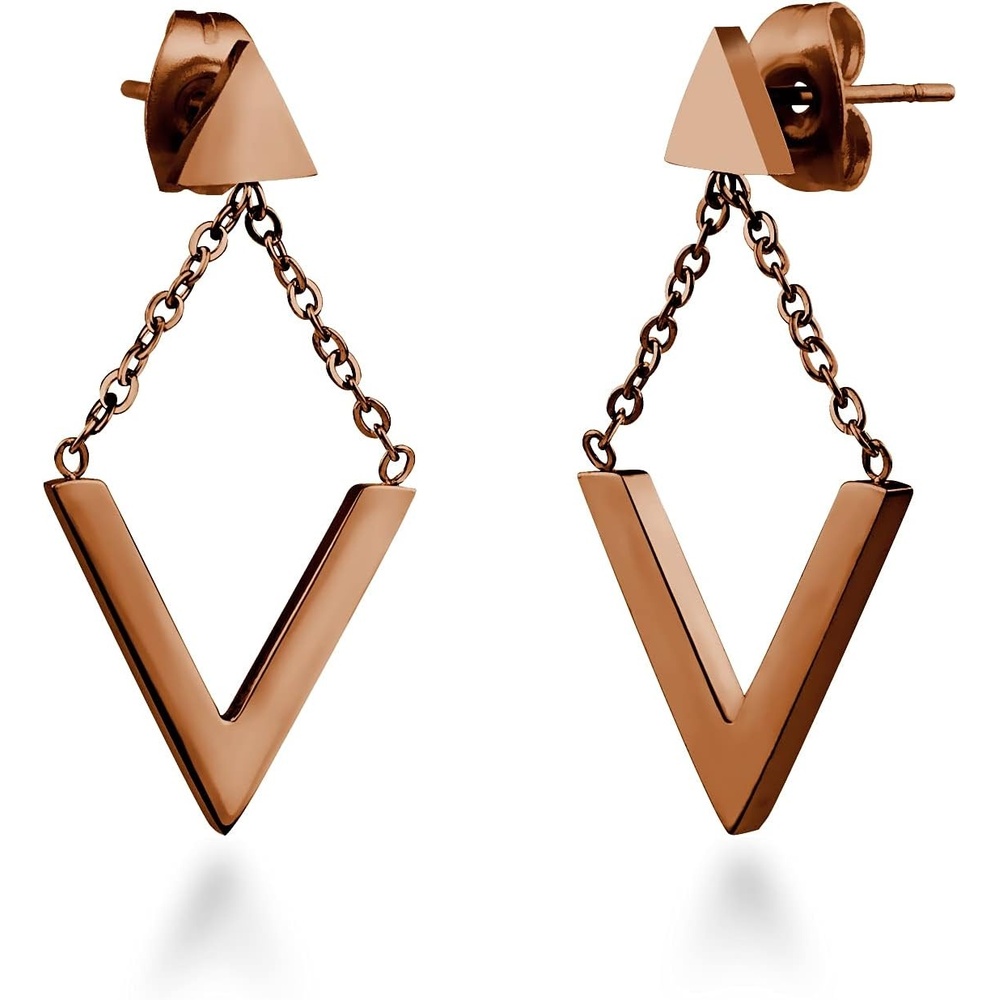 image:image555Jewelry Womens Stainless Steel Edgy V Shape Triangle Chain Drop Stud EarringsCoffee