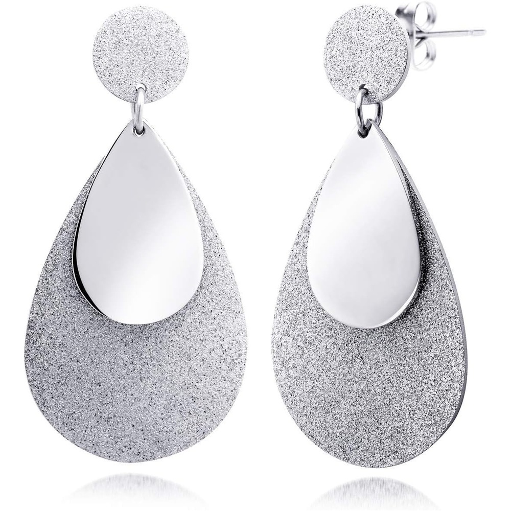 image:image555Jewelry Womens Stainless Steel Teardrop Dangle Hanging Hypoallergenic EarringsSilver