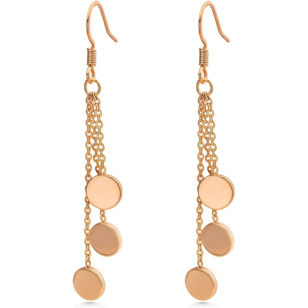 image:image555Jewelry Womens Triple Round Stainless Steel Hanging Dangling Hook EarringsPink Rose Gold