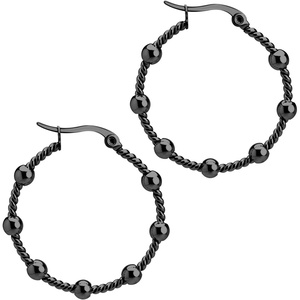 image:image555Jewelry Medium Twisted Wire Round Woven Stainless Steel Hoop Earrings for WomenBlack