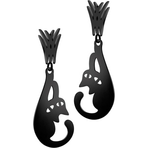 image:image555Jewelry Stainless Steel Cute Hanging Cat Earrings Dangling Drop  Cat Jewelry for WomenBlack Style 1